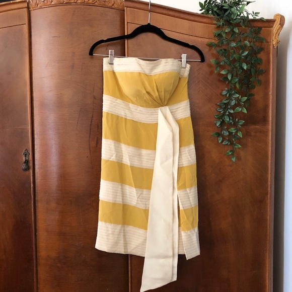 SOLD Anthro Hitherto Yellow/Cream Strapless Dress - Picture 3 of 8